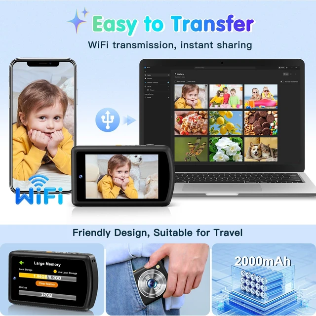 Alt view image 7 of 7 - AI Digital Camera with Dual Lens WiFi, Object Recognition, Flash, 3.6" Touch Screen, Gift for Kids Teens