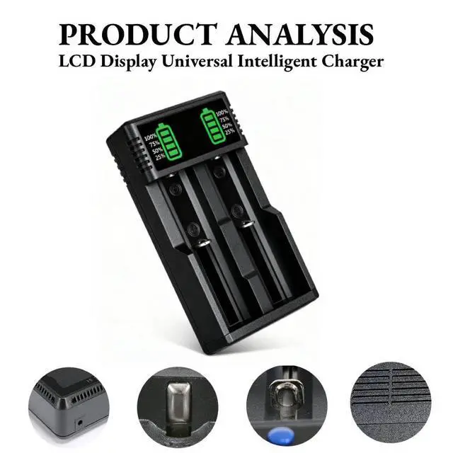 Alt view image 6 of 7 - 3.7V Battery Charger with 2 Pack 3.7V 2200mAh Button Top Battery Ni-MH, 2 Bay LCD Display Smart Universal USB Battery Chargers for Flashlights, Headlamps, Doorbells, RC Cars, Outdoor Garden Lights,etc