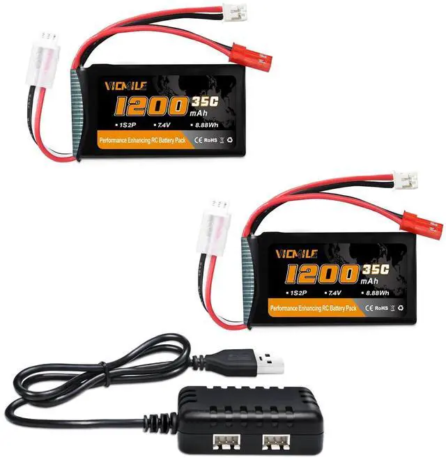 Main image of SCX24 Battery 7.4V 1200mAh Lipo Battery 2S 35C(Burst 70C) with PH2.0 JST Plug with 1TO2 USB Charger Fit for SCX24 RC Car WLtoys A949 A959 A969 A979 K929 and Most 1/10 1/16 1/18 1/24 RC Truck