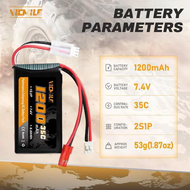 Alt view image 2 of 7 - SCX24 Battery 7.4V 1200mAh Lipo Battery 2S 35C(Burst 70C) with PH2.0 JST Plug with 1TO2 USB Charger Fit for SCX24 RC Car WLtoys A949 A959 A969 A979 K929 and Most 1/10 1/16 1/18 1/24 RC Truck