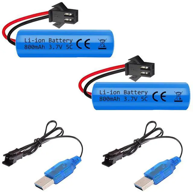 Main image of 3.7V 800mah Li-ion Battery 2Pack with USB Chargers SM-2P Plug RC Rechargeable Battery Compatible with Remote Control Cars E35 DE38 DE40 DE50 DE55 TB202 TM141 Toy Cars 2Pack