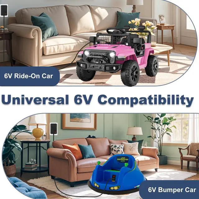Alt view image 4 of 6 - 6V Charger for Ride On Toys, Bumper Cars & Electric Vehicles - Compatible with Flybar,Kidzone,Unicorn,Best Choice Products SUV,Huffy,Dynacraft,Kid Trax,Hello Kitty 6 Volt Charger for Kids Motorcycle