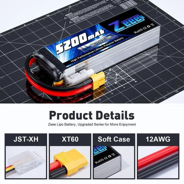 Alt view image 3 of 6 - 3S Lipo Battery 5200mAh 50C 11.1V RC Batteries with XT60 Connector Soft Case for RC Airplane Helicopter Plane Quadcopter RC Car Truck Boat