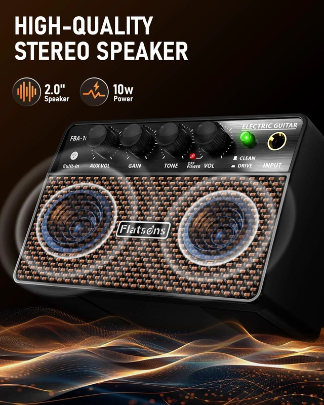 Alt view image 3 of 7 - 10W Mini Guitar Amp,Rechargeable Electric Guitar Amplifier | with Clean/Drive Channel,6H Working,3.5mm headphone jack for silent practice,Wireless Portable Amp for Practice & Traveling