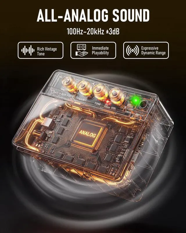 Alt view image 2 of 7 - FBA-10 Guitar Amplifier, Drive/Clean Tone Electric Guitars Amp, 10W Mini Portable Amp with Type-C Rechargeable Battery 6H Work, Wireless Vintage Guitar Speaker for Practice Travel (Blue)