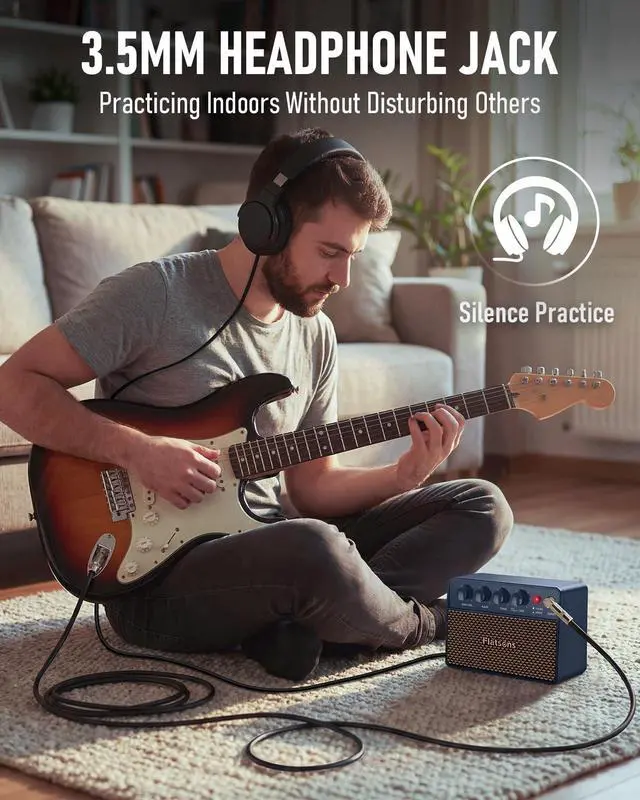 Alt view image 5 of 7 - FBA-10 Guitar Amplifier, Drive/Clean Tone Electric Guitars Amp, 10W Mini Portable Amp with Type-C Rechargeable Battery 6H Work, Wireless Vintage Guitar Speaker for Practice Travel (Blue)