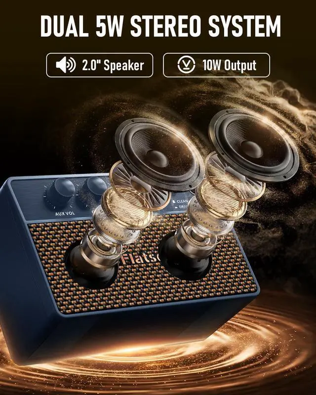 Alt view image 4 of 7 - FBA-10 Guitar Amplifier, Drive/Clean Tone Electric Guitars Amp, 10W Mini Portable Amp with Type-C Rechargeable Battery 6H Work, Wireless Vintage Guitar Speaker for Practice Travel (Blue)