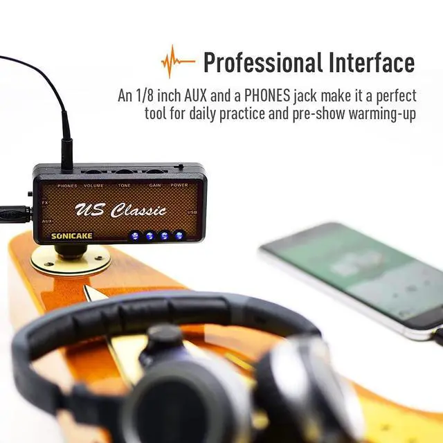 Alt view image 5 of 7 - Guitar Headphone Amp Mini Guitar Headphone Amplifier US Classic Rechargeable Plug-in Pocket Overdrive Reverb Effects for Home Silent Practice
