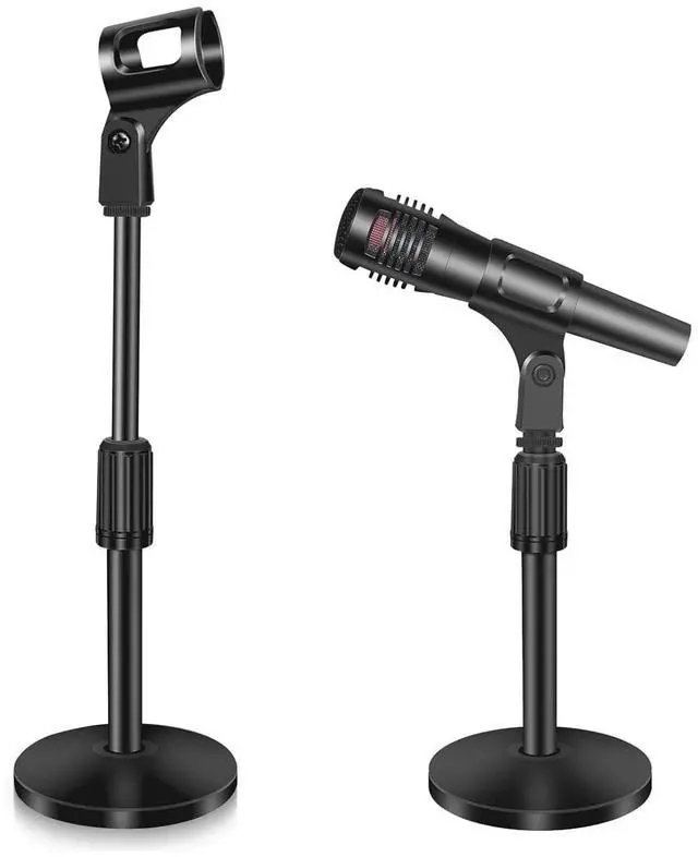 Main image of 2 Pack Small Microphone Stand Desk, Desktop Mic Stand Adjustable Microphone Holder Lightweight Table Mic Stand with Mic Clip for Blue Yeti Shure Microphone, without Microphone