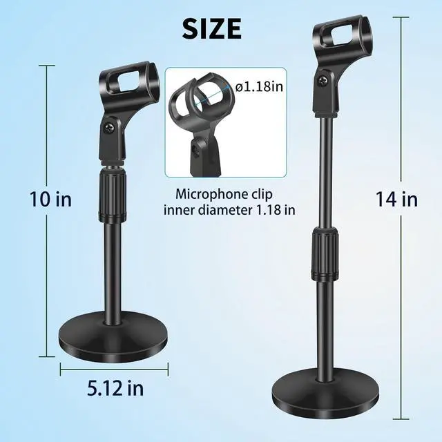 Alt view image 2 of 7 - 2 Pack Small Microphone Stand Desk, Desktop Mic Stand Adjustable Microphone Holder Lightweight Table Mic Stand with Mic Clip for Blue Yeti Shure Microphone, without Microphone