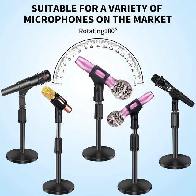 Alt view image 3 of 7 - 2 Pack Small Microphone Stand Desk, Desktop Mic Stand Adjustable Microphone Holder Lightweight Table Mic Stand with Mic Clip for Blue Yeti Shure Microphone, without Microphone