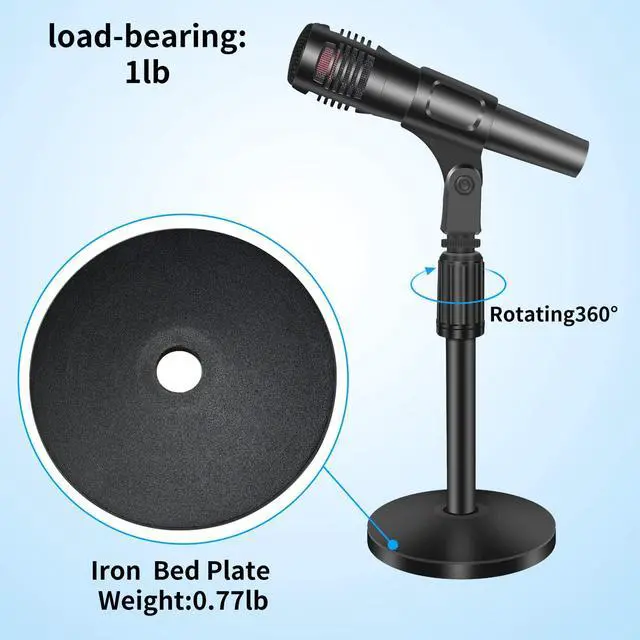 Alt view image 4 of 7 - 2 Pack Small Microphone Stand Desk, Desktop Mic Stand Adjustable Microphone Holder Lightweight Table Mic Stand with Mic Clip for Blue Yeti Shure Microphone, without Microphone