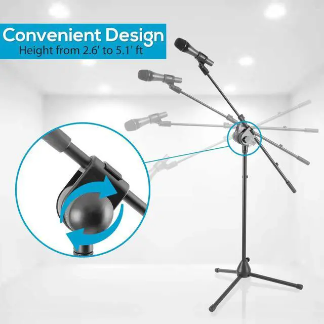 Alt view image 2 of 7 - Dynamic Microphone and Tripod Stand-Height Adjustable from 2.6' to 5.1 Telescoping Boom Arm Mic Length 7.48'' Inch w/Acoustic Pop Filter-Includes 15' ft XLR Cable PMKSM20, Black