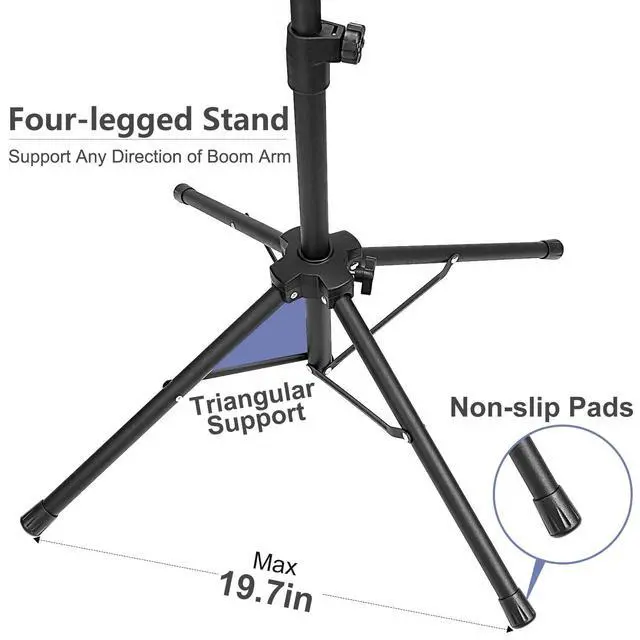 Alt view image 3 of 6 - Mic Stand, Microphone Stand Floor Boom Mic Stand with Tablet Phone Holder Height Adjustable Four-legged Stand Gooseneck Boom Arm with 2 Mic Clips for Singing Stage Performance Party
