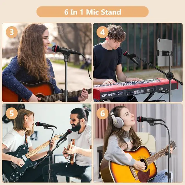 Alt view image 3 of 6 - Mic Stand,6 In 1 Microphone Stand Floor Boom Mic Stand, Support Boom Gooseneck Mic Clips Tablet Phone Holder Any Combination With Mic Stand Bag