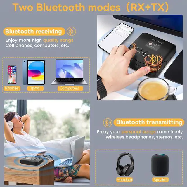 Alt view image 3 of 7 - CD Player Portable, Bluetooth CD Player with Speakers and FM Transmitter,Support TF Card,Rechargeable Player for Car/Home with 2.0 TFT Screen