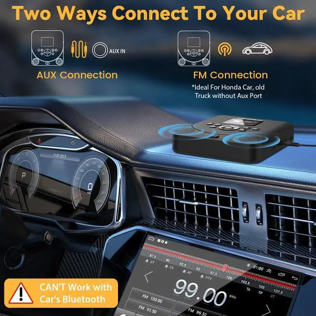 Alt view image 4 of 7 - CD Player Portable, Bluetooth CD Player with Speakers and FM Transmitter,Support TF Card,Rechargeable Player for Car/Home with 2.0 TFT Screen