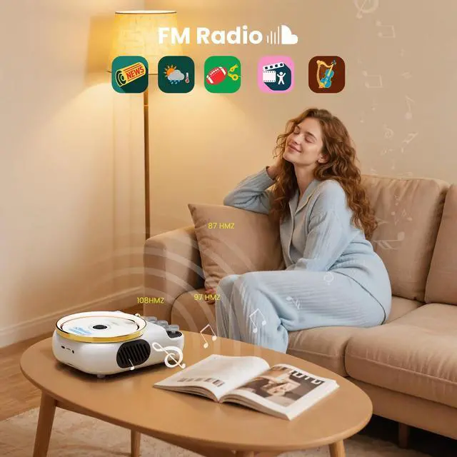 Alt view image 5 of 7 - Retro Portable CD Players with Bluetooth Speakers, FM Radio, Night Light, LCD Display, 4000 mAh Battery, Vintage Radio Built in Dual Speakers Supports USB/AUX/Type-C for Home, (White)