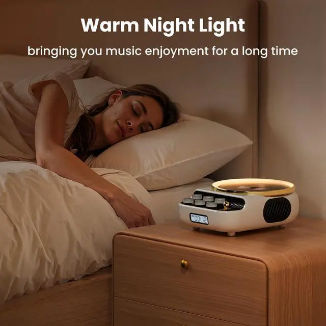 Alt view image 6 of 7 - Retro Portable CD Players with Bluetooth Speakers, FM Radio, Night Light, LCD Display, 4000 mAh Battery, Vintage Radio Built in Dual Speakers Supports USB/AUX/Type-C for Home, (White)