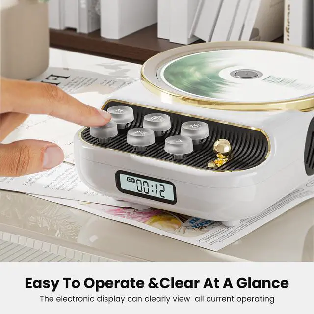 Alt view image 7 of 7 - Retro Portable CD Players with Bluetooth Speakers, FM Radio, Night Light, LCD Display, 4000 mAh Battery, Vintage Radio Built in Dual Speakers Supports USB/AUX/Type-C for Home, (White)