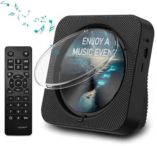 Main image of CD Player Bluetooth Desktop CD Player with Speakers for Home Portable Music CD Players with RC, LED Display, FM Radio, Timer, Support Headphone/USB/TF/AUX Playback