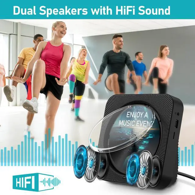 Alt view image 2 of 6 - CD Player Bluetooth Desktop CD Player with Speakers for Home Portable Music CD Players with RC, LED Display, FM Radio, Timer, Support Headphone/USB/TF/AUX Playback