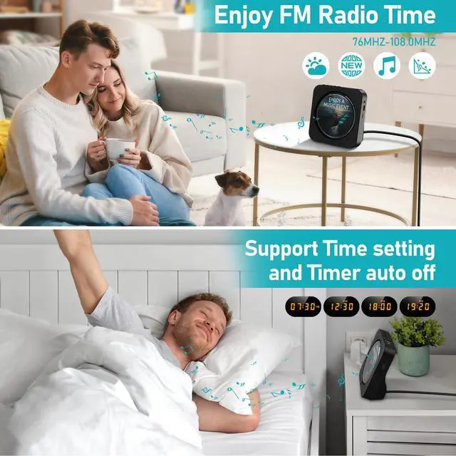 Alt view image 5 of 6 - CD Player Bluetooth Desktop CD Player with Speakers for Home Portable Music CD Players with RC, LED Display, FM Radio, Timer, Support Headphone/USB/TF/AUX Playback