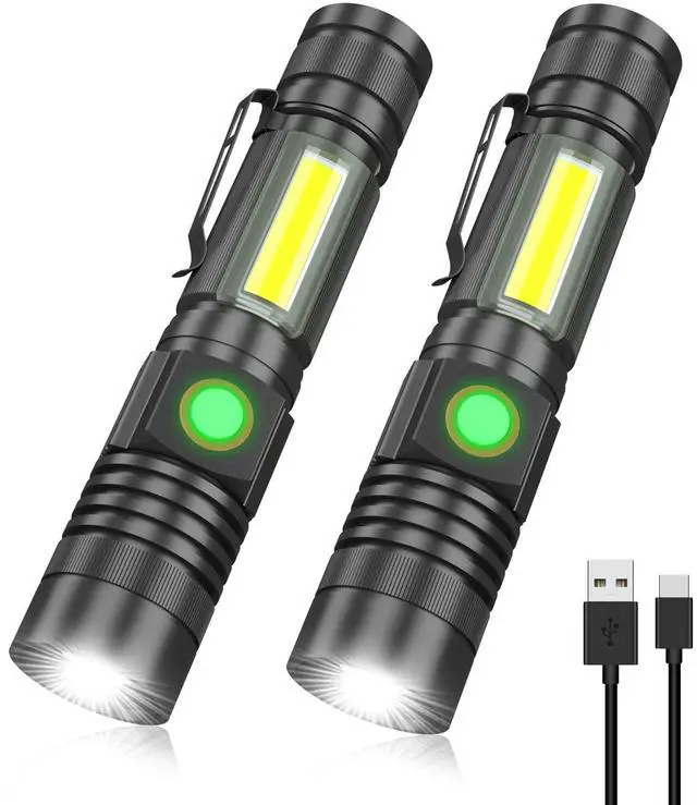 Main image of Rechargeable Tactical Flashlight, USB Magnetic Flashlights with COB Flash Light - 4 Models, Zoomable, Waterproof, LED Tactical Flashlight High Lumen Bright for Indoor Outdoor Camping 2 Pack