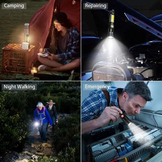 Alt view image 6 of 7 - Rechargeable Tactical Flashlight, USB Magnetic Flashlights with COB Flash Light - 4 Models, Zoomable, Waterproof, LED Tactical Flashlight High Lumen Bright for Indoor Outdoor Camping 2 Pack