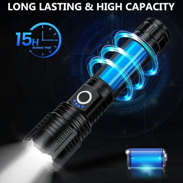 Alt view image 3 of 7 - 2Pack Flashlights High Lumens Rechargeable, 99,000 Lumens Super Bright LED Flashlight, Powerful Flash Light with 5 Modes, Flashlights for Home Camping, IPX7 Waterproof