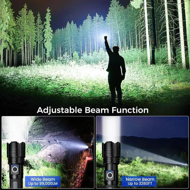 Alt view image 4 of 7 - 2Pack Flashlights High Lumens Rechargeable, 99,000 Lumens Super Bright LED Flashlight, Powerful Flash Light with 5 Modes, Flashlights for Home Camping, IPX7 Waterproof