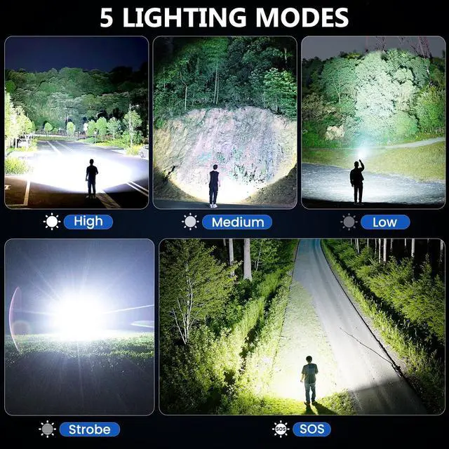Alt view image 6 of 7 - 2Pack Flashlights High Lumens Rechargeable, 99,000 Lumens Super Bright LED Flashlight, Powerful Flash Light with 5 Modes, Flashlights for Home Camping, IPX7 Waterproof