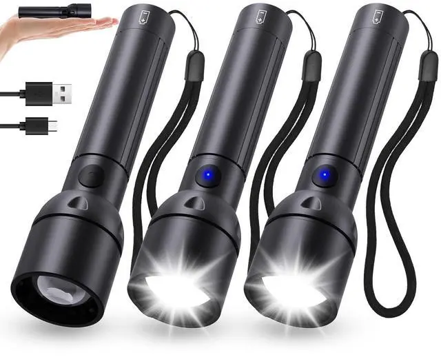 Main image of Small Powerful Flashlight Rechargeable High Lumens 3Packs-800L Pocket Bright Flash Light with 12H Long Life,5 Modes,Zoomable, USB C LED Tactical Flashlights for Home Emergency Camping Outdoor Rescue