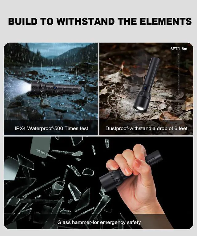 Alt view image 7 of 7 - Small Powerful Flashlight Rechargeable High Lumens 3Packs-800L Pocket Bright Flash Light with 12H Long Life,5 Modes,Zoomable, USB C LED Tactical Flashlights for Home Emergency Camping Outdoor Rescue