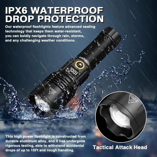 Alt view image 5 of 7 - Rechargeable Flashlights 2200 High lumens, Super Bright LED Tactical Flashlight, Zoomable, IPX6 Waterproof, 6 Modes, Powerful Handheld Flash Light for Emergencies, Camping, Hiking