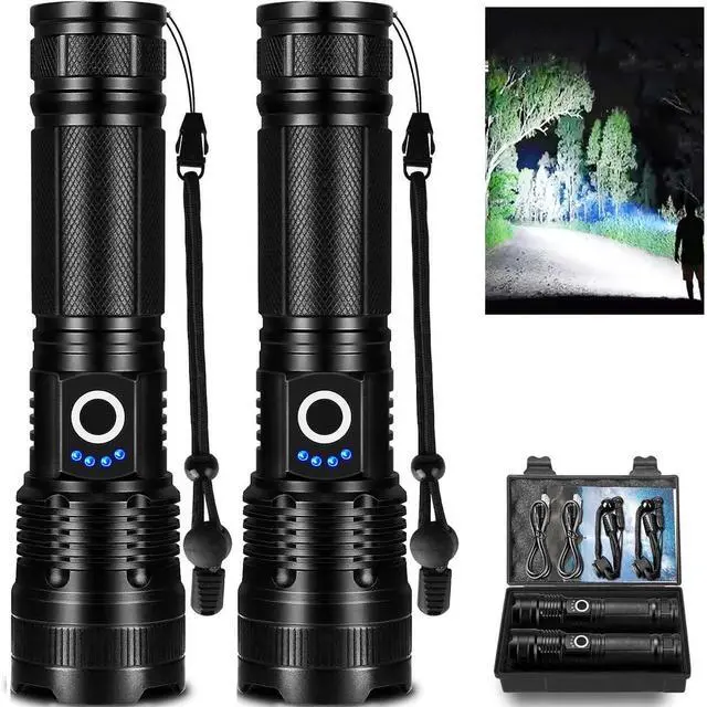 Main image of Led Flashlights High Lumens Rechargeable 2 Pack, 99000 Lumen Super Bright Fashlight with 5000Ah attery, Waterproof Powerful Flash Light Multifunctional Flashlights for Home Camping Hiking