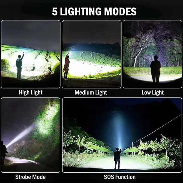 Alt view image 4 of 7 - Led Flashlights High Lumens Rechargeable 2 Pack, 99000 Lumen Super Bright Fashlight with 5000Ah attery, Waterproof Powerful Flash Light Multifunctional Flashlights for Home Camping Hiking