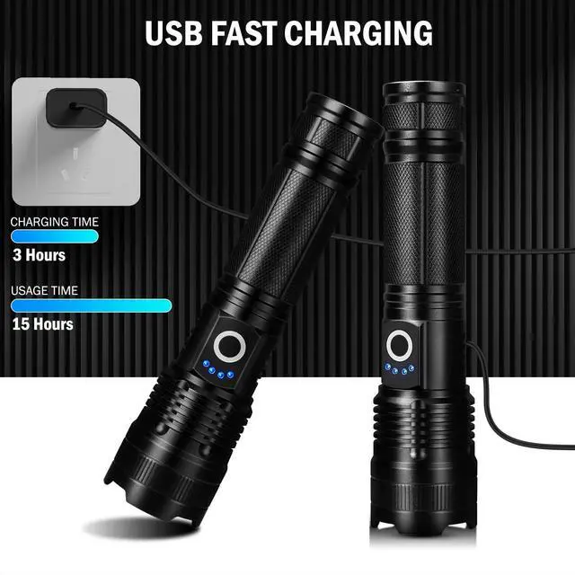 Alt view image 3 of 7 - Led Flashlights High Lumens Rechargeable 2 Pack, 99000 Lumen Super Bright Fashlight with 5000Ah attery, Waterproof Powerful Flash Light Multifunctional Flashlights for Home Camping Hiking
