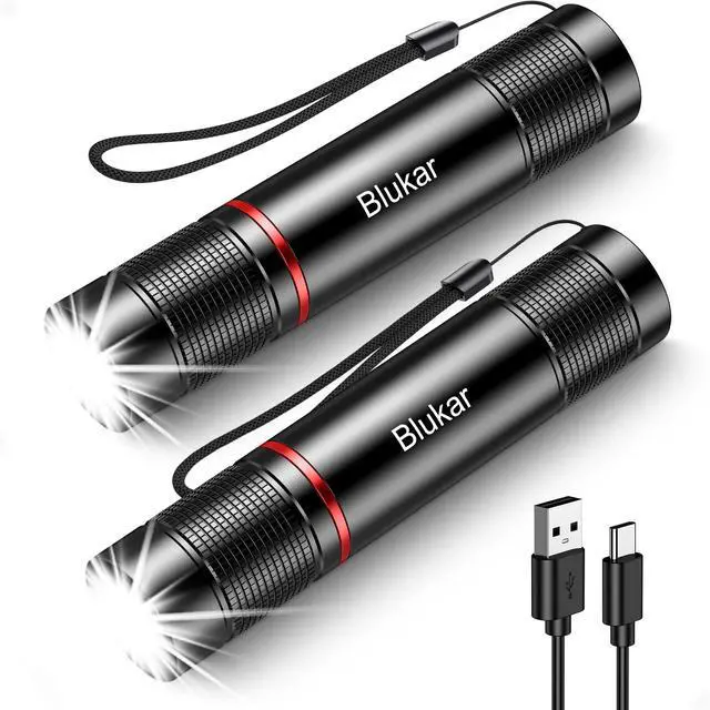 Main image of LED Flashlight Rechargeable 2 Pack, Super Bright Adjustable Focus Handheld Flashlights, 4 Lighting Modes, Waterproof Pocket Size Torch for Camping, Hiking, Outdoor, Emergency-Black
