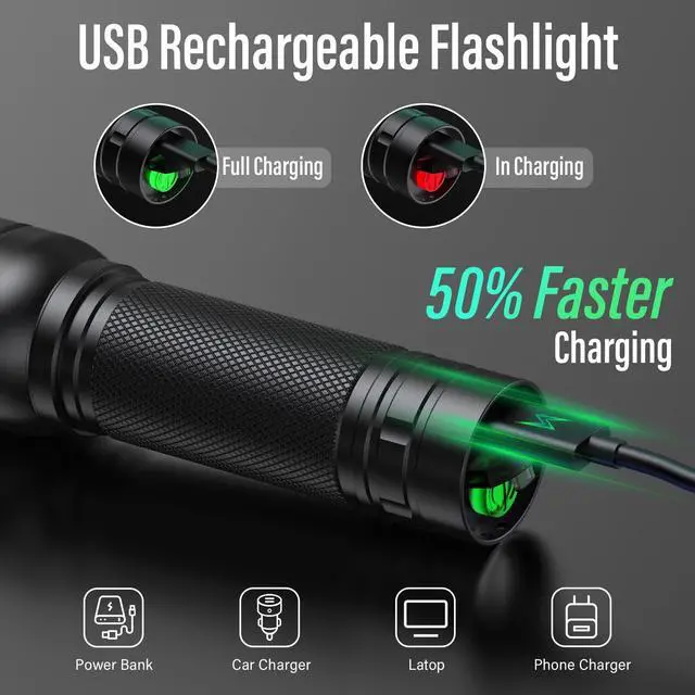 Alt view image 3 of 7 - Rechargeable Flashlights High Lumens, G1000 Super Bright Flash Light, Small Zoomable Led Flashlight with 3 Lighting Modes, Portable Tactical Flashlights for Camping (Battery Included)
