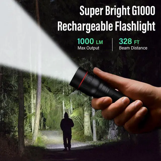 Alt view image 7 of 7 - Rechargeable Flashlights High Lumens, G1000 Super Bright Flash Light, Small Zoomable Led Flashlight with 3 Lighting Modes, Portable Tactical Flashlights for Camping (Battery Included)