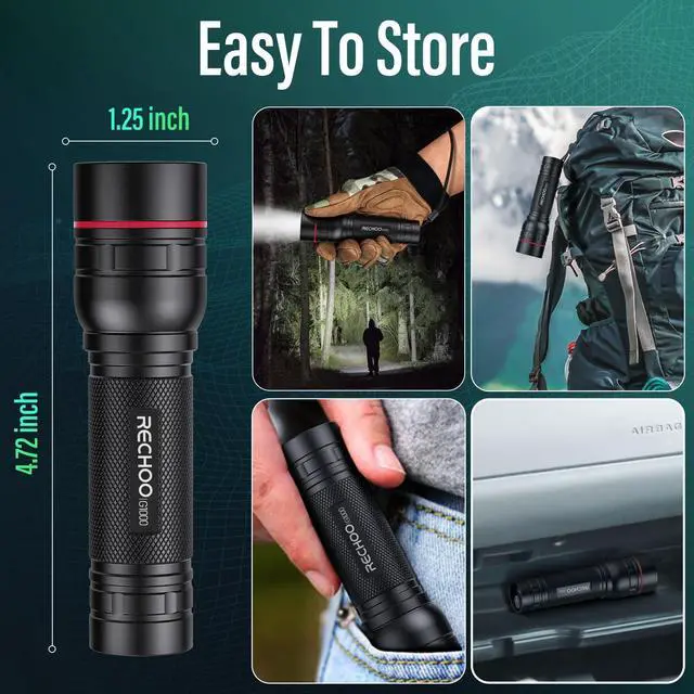 Alt view image 6 of 7 - Rechargeable Flashlights High Lumens, G1000 Super Bright Flash Light, Small Zoomable Led Flashlight with 3 Lighting Modes, Portable Tactical Flashlights for Camping (Battery Included)