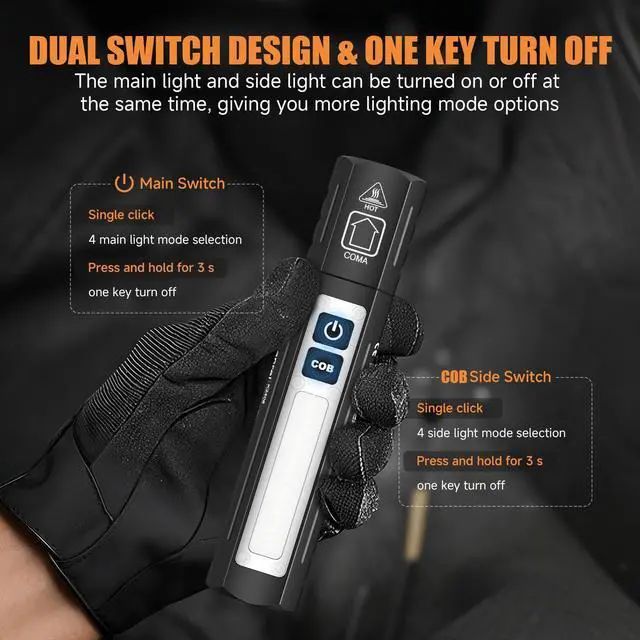 Alt view image 5 of 7 - Rechargeable Magnetic Small Flashlights High Lumens - Super Bright Powerful LED Tactical USB C Flashlight, 8 Modes, Dual Button Waterproof Pocket Flash Light for Emergency,Car,Stocking Stuffer for Men