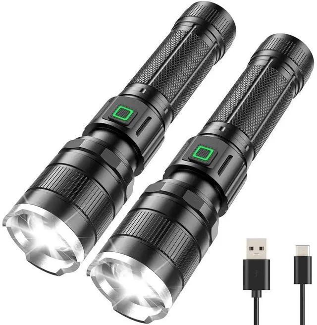 Main image of Rechargeable Tactical Flashlight 6000 Lumens 2 Pack, Brightest LED Rechargeable Flashlights with 3 Modes & Zoomable, Waterproof Flashlight for Camping Hiking Emergency