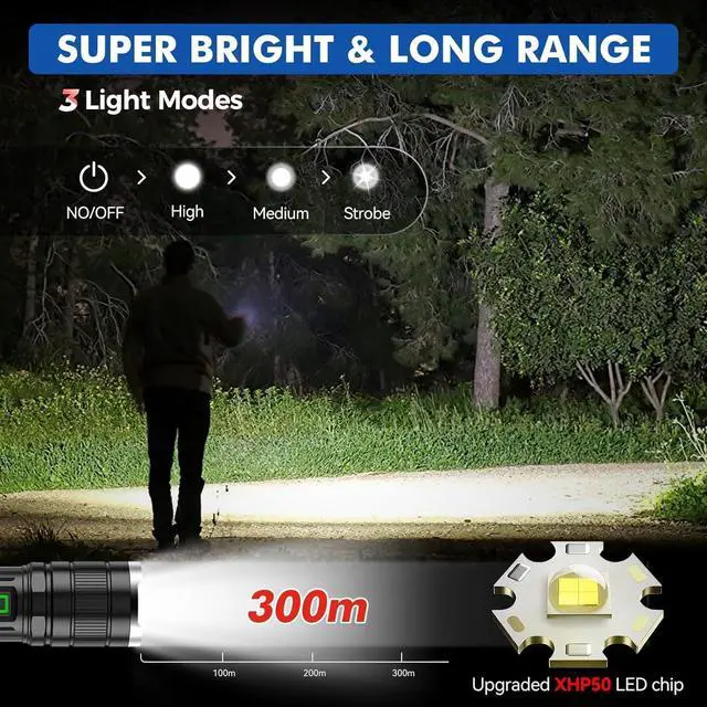 Alt view image 2 of 7 - Rechargeable Tactical Flashlight 6000 Lumens 2 Pack, Brightest LED Rechargeable Flashlights with 3 Modes & Zoomable, Waterproof Flashlight for Camping Hiking Emergency