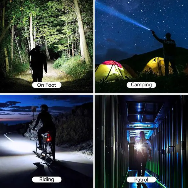 Alt view image 7 of 7 - Rechargeable Tactical Flashlight 6000 Lumens 2 Pack, Brightest LED Rechargeable Flashlights with 3 Modes & Zoomable, Waterproof Flashlight for Camping Hiking Emergency