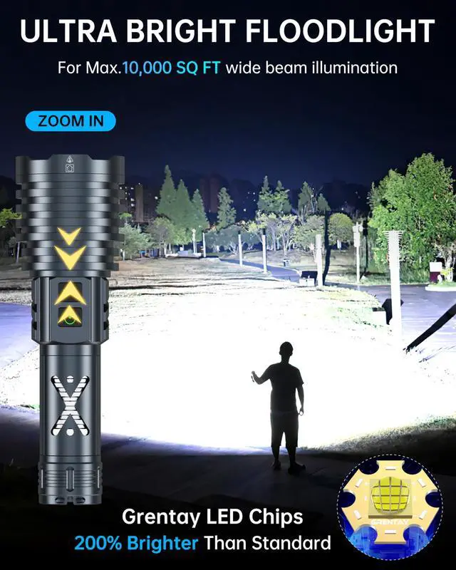Alt view image 2 of 7 - Rechargeable LED Flashlights 2690,000 High Lumens, Super Bright High Powered Flashlight Long Range 2 Buttons, Zoomable 12Modes| IP67 Waterproof, Powerful Strong Handheld Flashlights for Home Camping