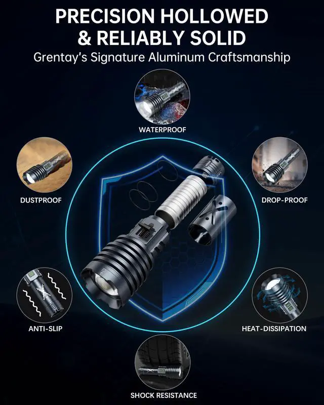 Alt view image 6 of 7 - Rechargeable LED Flashlights 2690,000 High Lumens, Super Bright High Powered Flashlight Long Range 2 Buttons, Zoomable 12Modes| IP67 Waterproof, Powerful Strong Handheld Flashlights for Home Camping