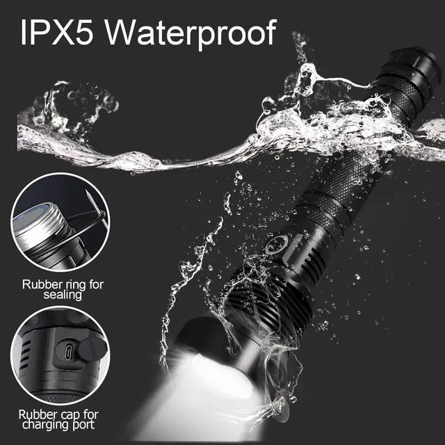 Alt view image 5 of 7 - Rechargeable LED Flashlights, 100000 High Lumens Super Bright Flashlights with 5 Modes Waterproof Zoomable Flash Light for Outdoor Emergency