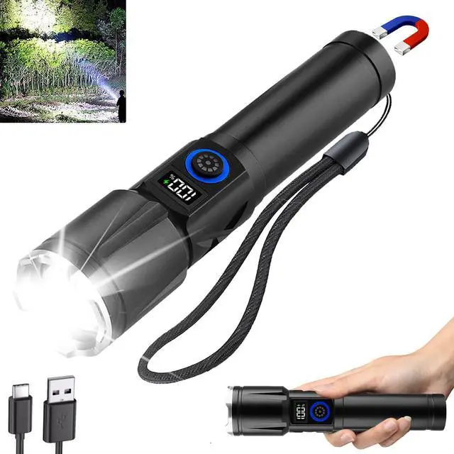 Main image of Magnetic Rechargeable Flashlights 990,000L High Lumens, Super Bright LED Tactical Handheld Flash Light with 5 Modes, USB C, Zoomable Beam, Digital Power Display, IP76 Waterproof